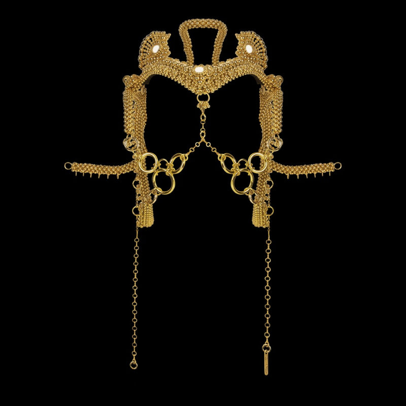 Jas Modular Headpiece System w/Face Chain & Chain Tassels, in Gold