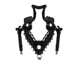 Jas Modular Headpiece System w/10 Beaded Chain Tassels in Jet Back