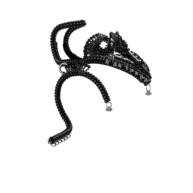 Jas Modular Headpiece System w/10 Beaded Chain Tassels in Jet Back