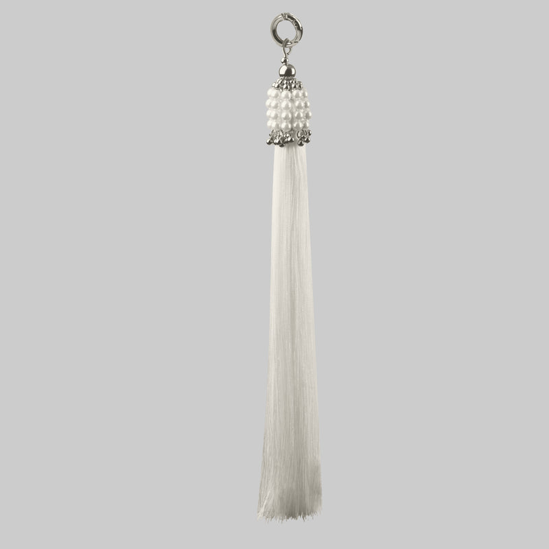 Pearl Jas Modular Headpiece System: with removable White Tassels, Large Pearl Medallions