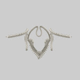 Jas Modular Headpiece System w/Face Chain, Cowrie Shell Tassels, in Pearl