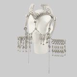 Jas Modular Headpiece System w/Face Chain, Cowrie Shell Tassels, in Pearl