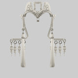 Pearl Jas Modular Headpiece System: with removable White Tassels, Large Pearl Medallions