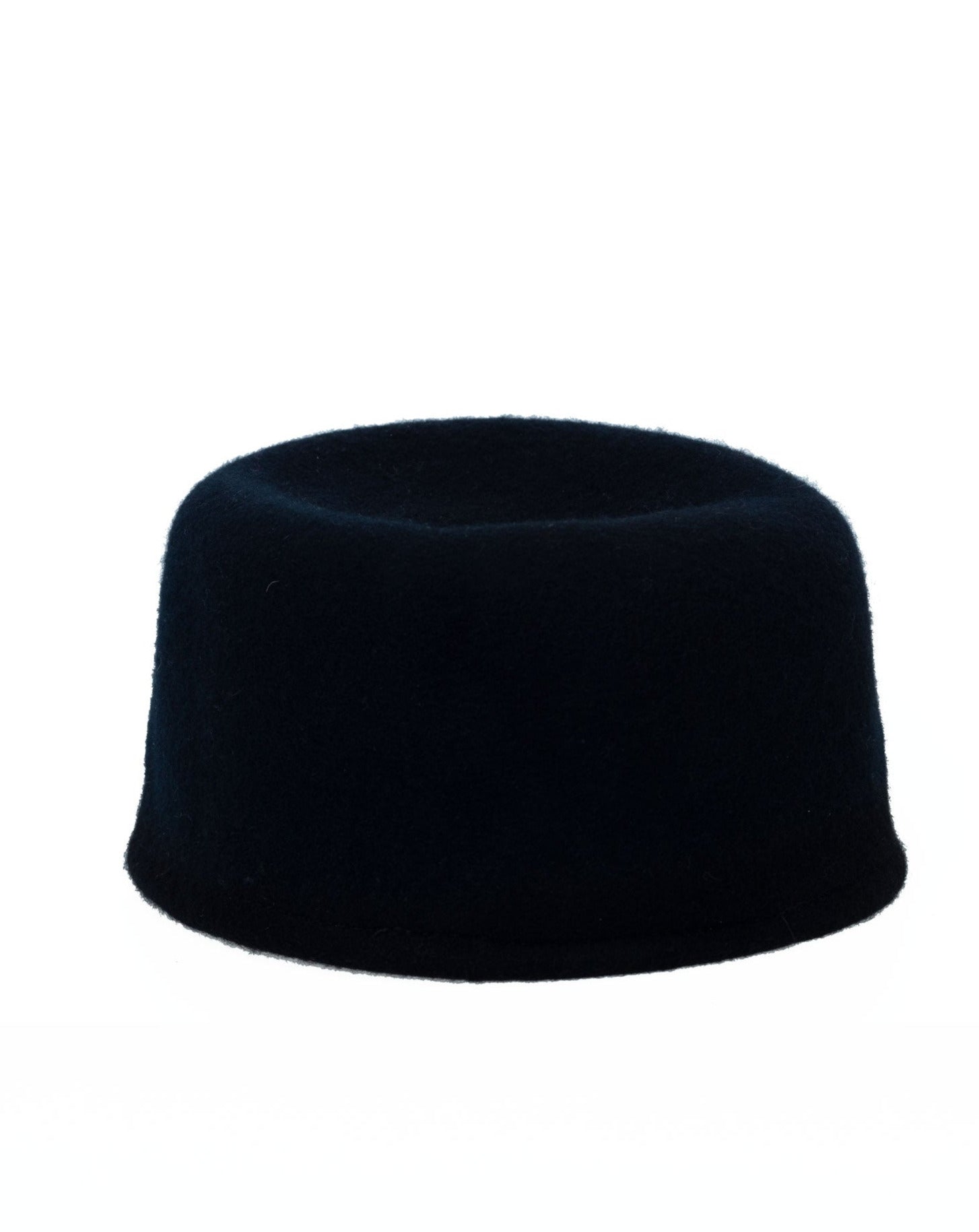 Janelle Modular Pillbox Hat in Black Felt