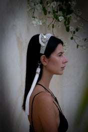 handcrafted modular headband from syntethic japanese pearl side view