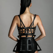 Jas Leather Cage Skirt - Black