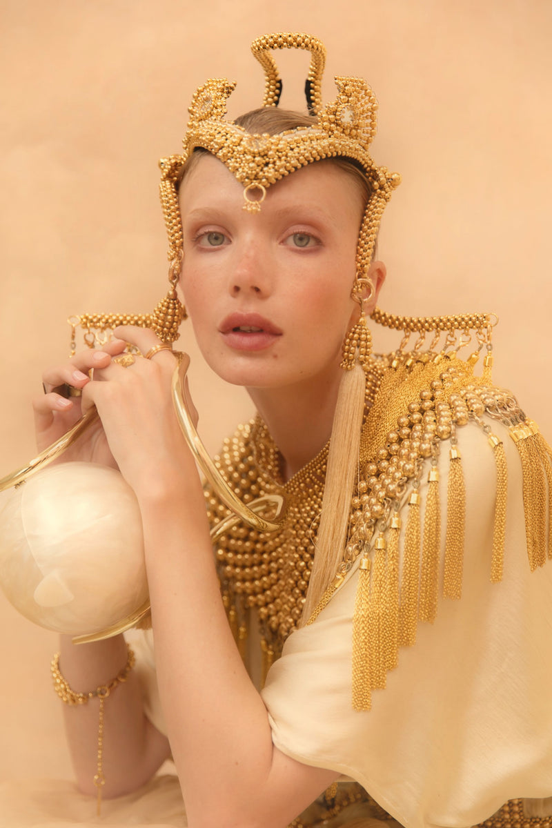 Jas Modular Headpiece System w/ 3 Tassel Options, in Gold