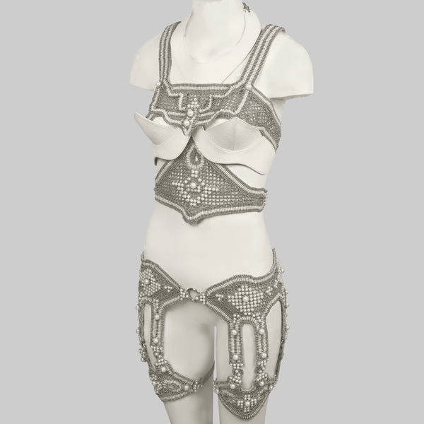 Complete Khutulun Modular System in Pearl: Top, Bodice, Garter Belt, 2 Garter Bands