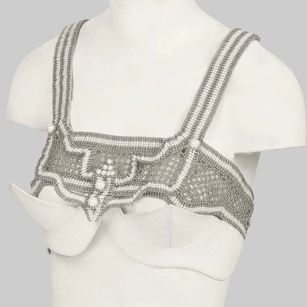Khutulun Modular Top w/ Leather Bra in Pearl