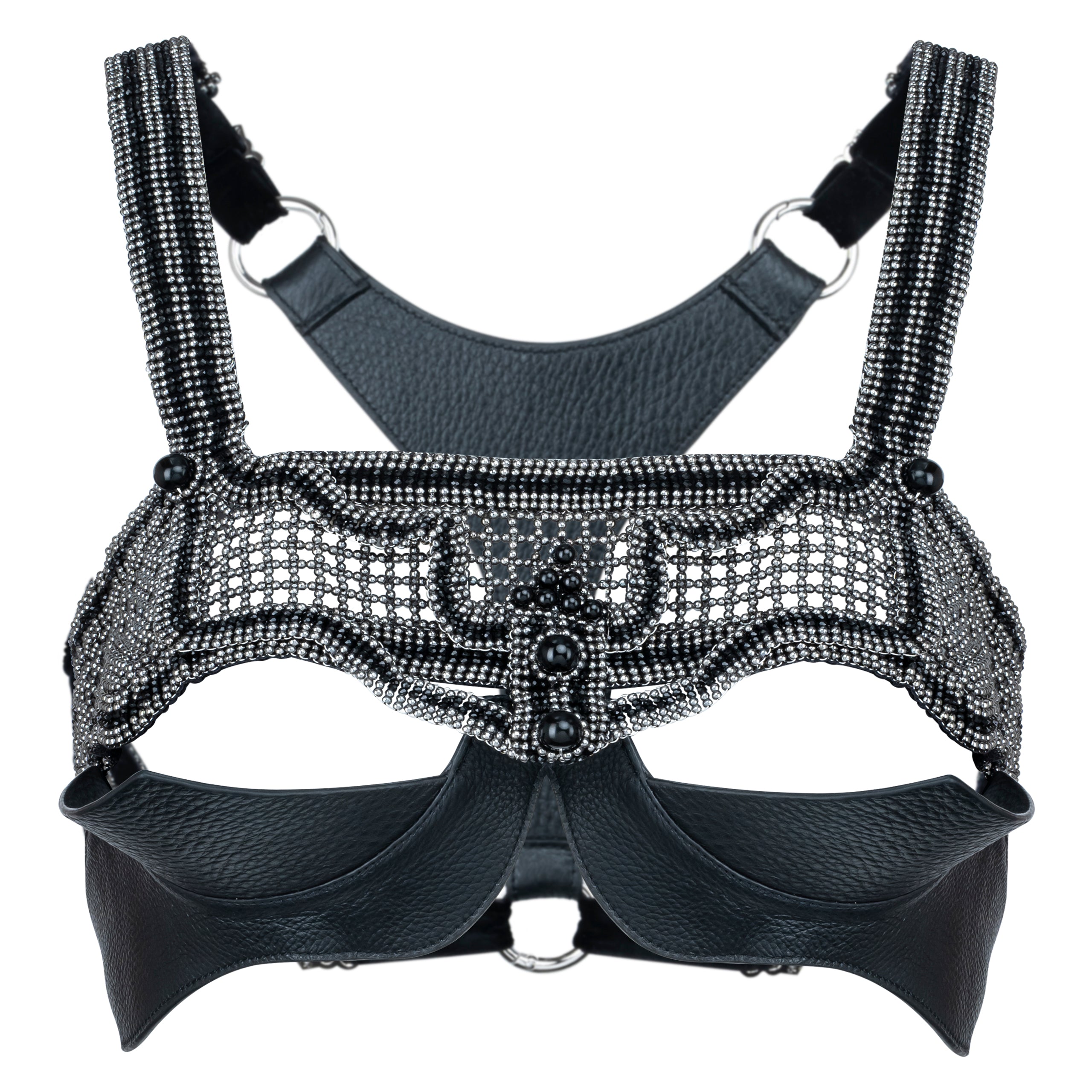 Khutulun Modular Top with Black Leather Balconette Bra