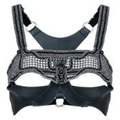 Khutulun Modular Top with leather Bra in jet black, premium handcrafted accessory, ghost image front view