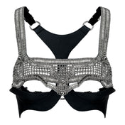 Khutulun Modular Top with leather Bra in silver, premium handcrafted accessory, ghost image front view