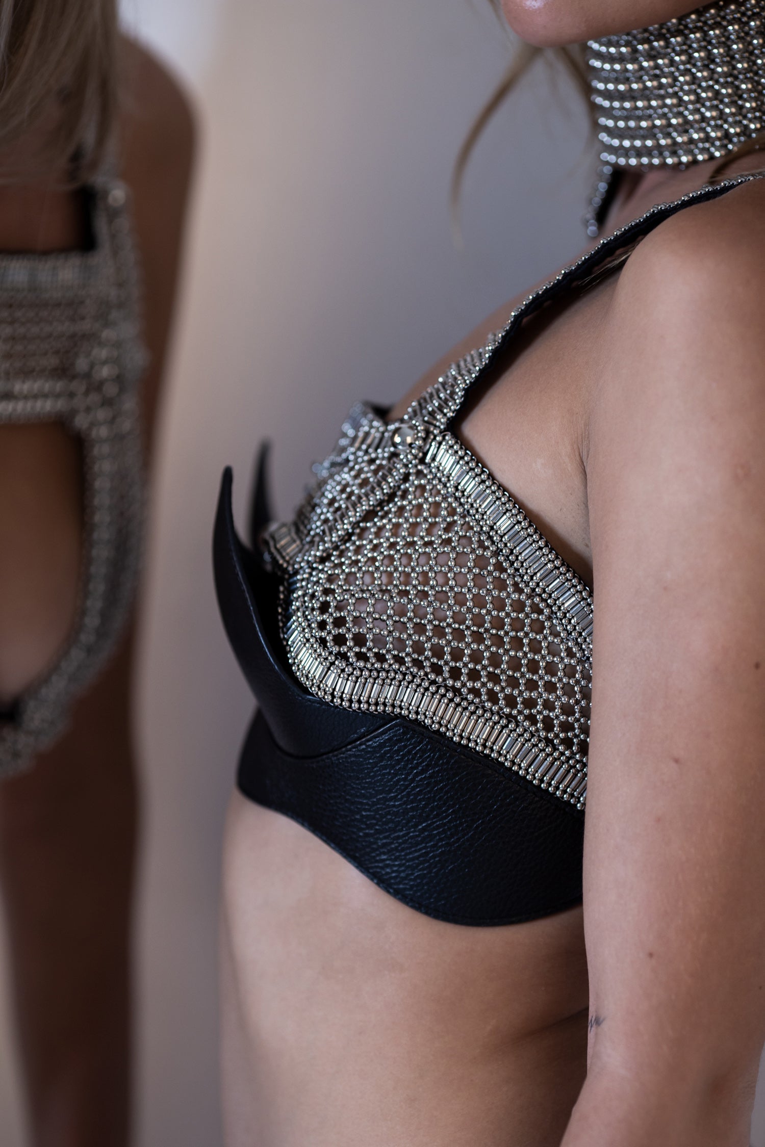 Khutulun Beaded Modular Top with Leather Balconette Bra –  4 Color Variants