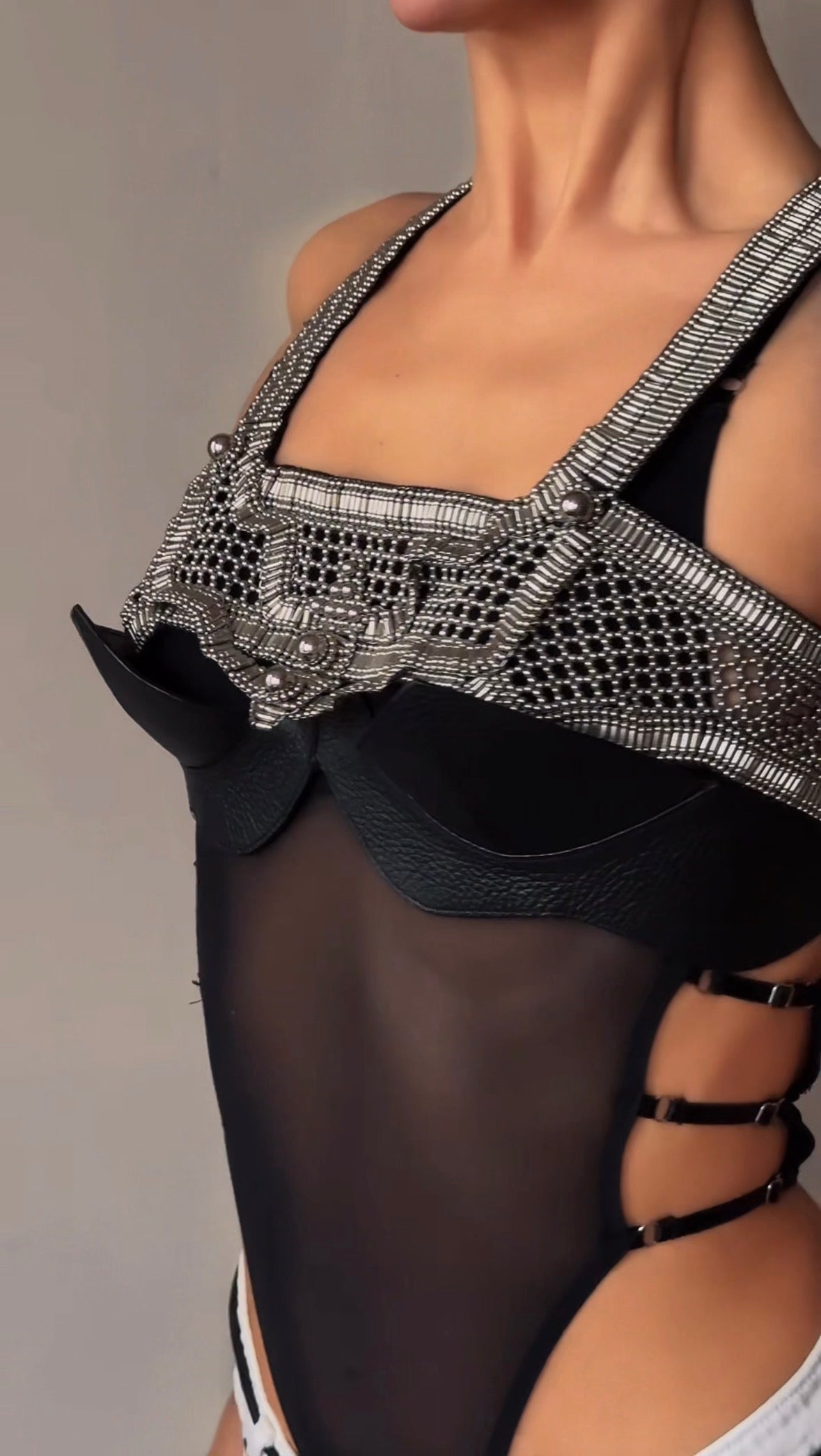 Khutulun Beaded Modular Top with Leather Balconette Bra –  4 Color Variants