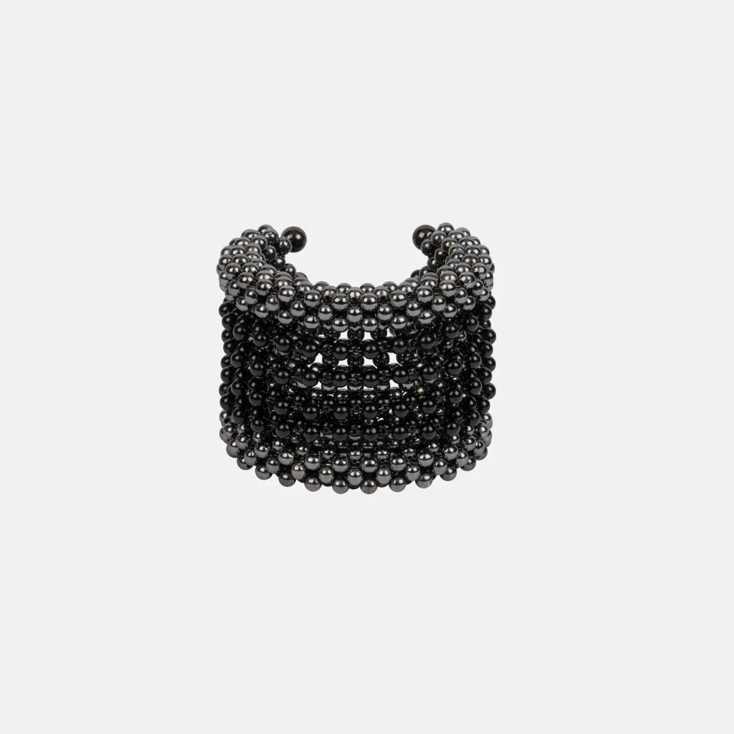 polymer metal beads grey with black crystal Khutulun 4D Supple Cuff from object and dawn front view ghost image