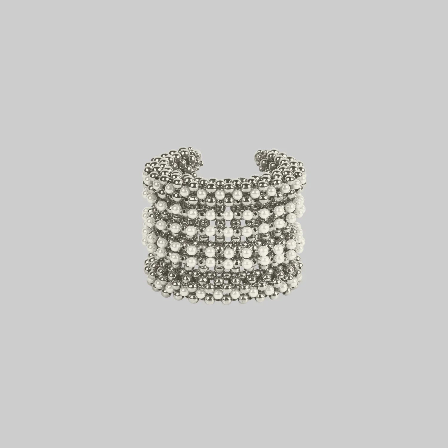 high quality polymer metal beads and japanese systetic pearl Khutulun 4D Supple Cuff in pearl from object and dawn front view ghost image