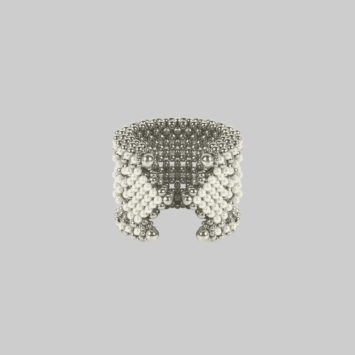 polymer metal beads and japanese systetic pearl Khutulun 4D Supple Cuff in pearl from object and dawn back view ghost image