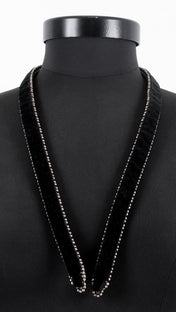 close-up of velvet lining with handcrafted beaded detail on luxury x beaded harness