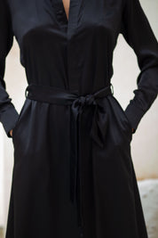 Anais Long Sleeve Silk Shirt Dress in Black