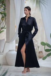 Anais Long Sleeve Silk Shirt Dress in Black