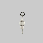Adjustable beaded medallion with japanese pearl medallion and polymer metal beads silver ghost image by Object & Dawn