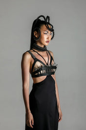 Lister Beaded Architectural Leather Cage Top