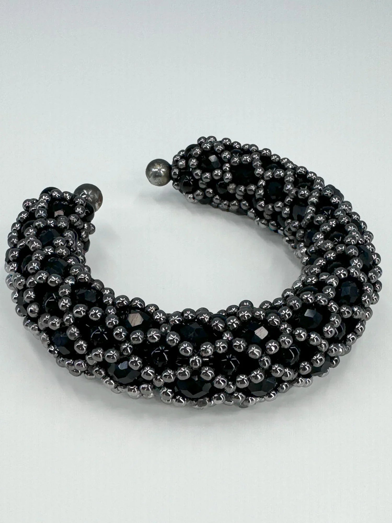 Object & Dawn Nyx Cross-Beaded Cuff in Jet Black ghost image beads detail