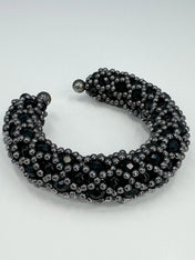 Object & Dawn Nyx Cross-Beaded Cuff in Jet Black ghost image beads detail