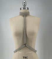 Object & Dawn t-choker harness, modular beaded harness-choker accessory, ghost image- front look