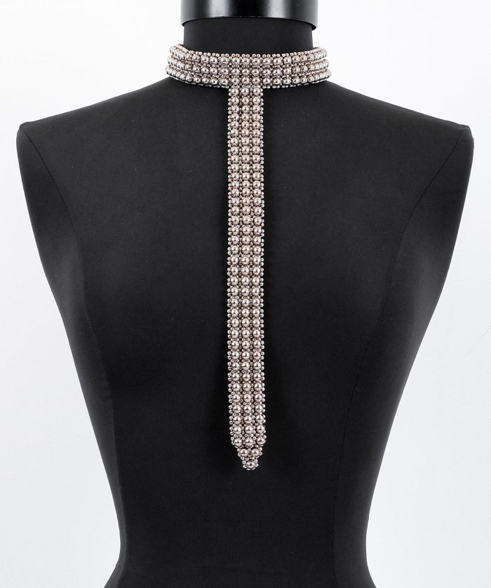 Signature Slim T-Choker silver on a black mannequin against a white background by Object & Dawn.