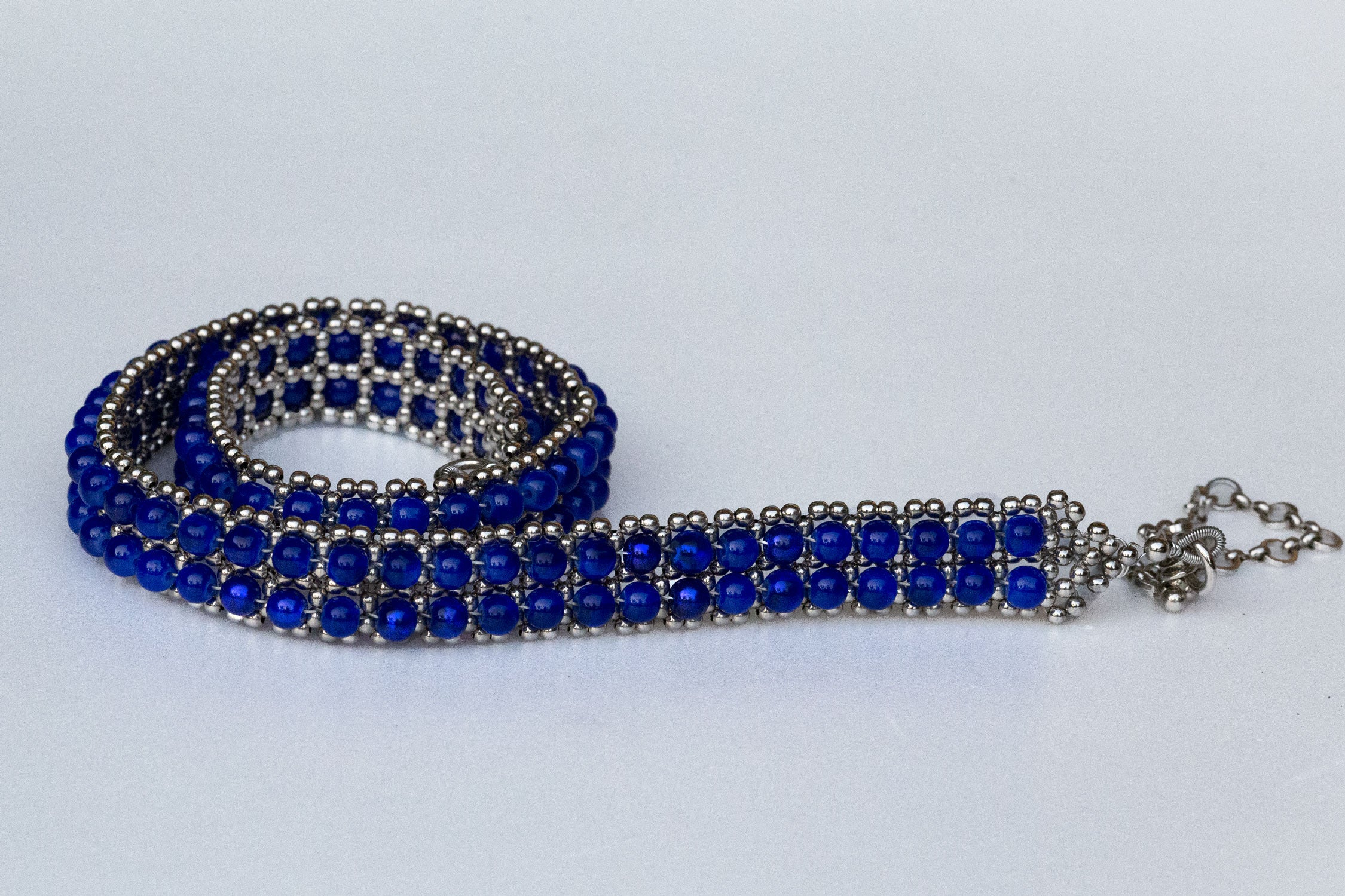 Silver & Blue Beaded Hatband