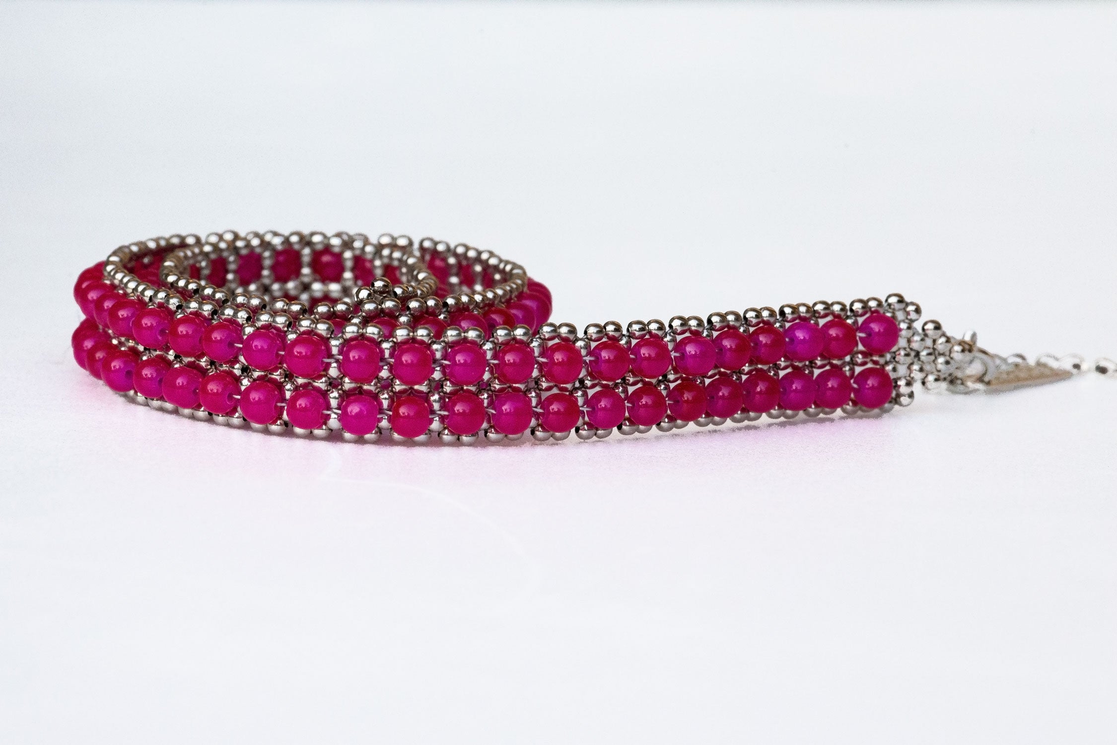 Silver & Pink Beaded Hatband