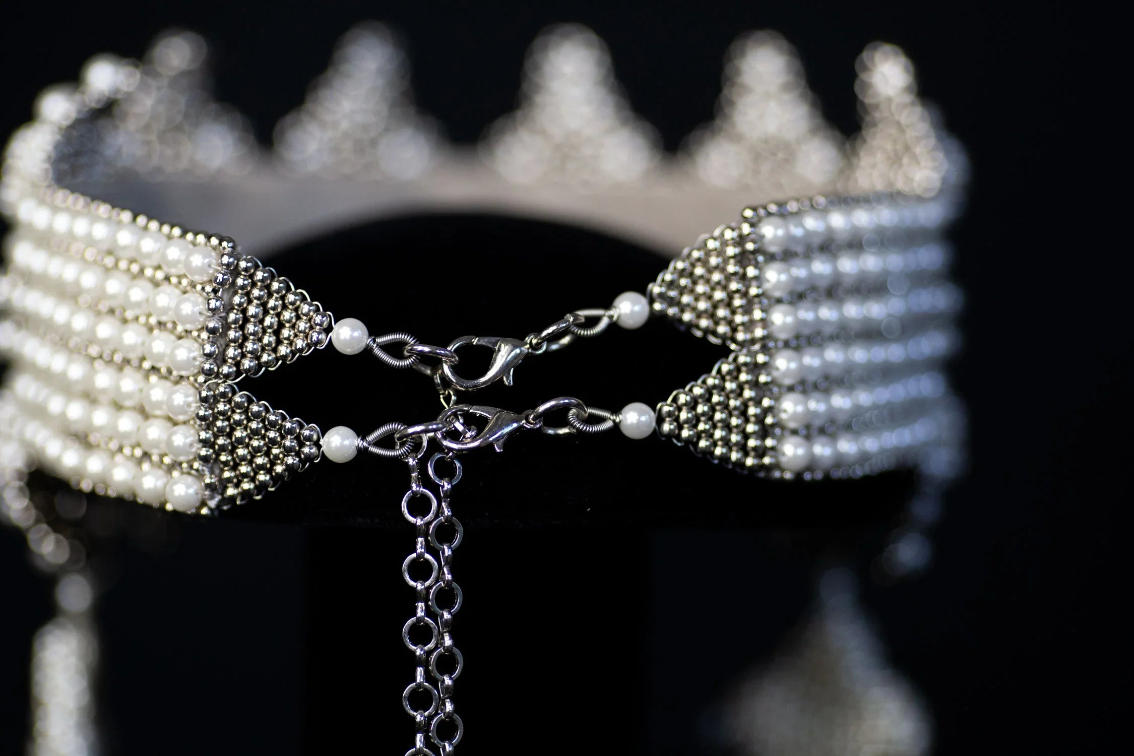 detail of Modular Sappho Crown in pearl by Object and Dawn ghost image back view