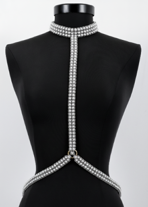 T-Choker Harness Silver by Object & Dawn on a black mannequin against a white background