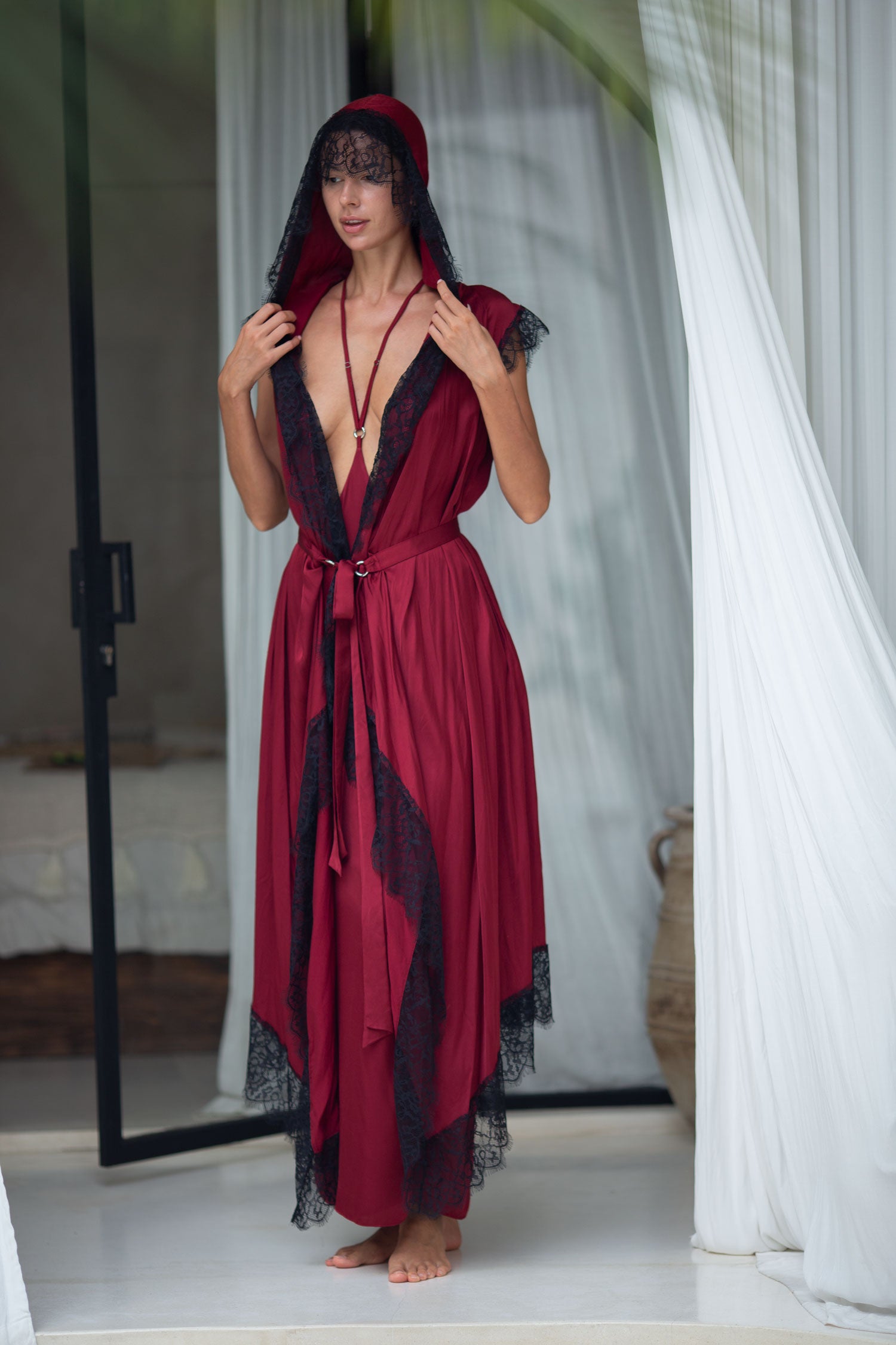 Teuta French Lace Trimmed Silk Robe - 2 Color Variants