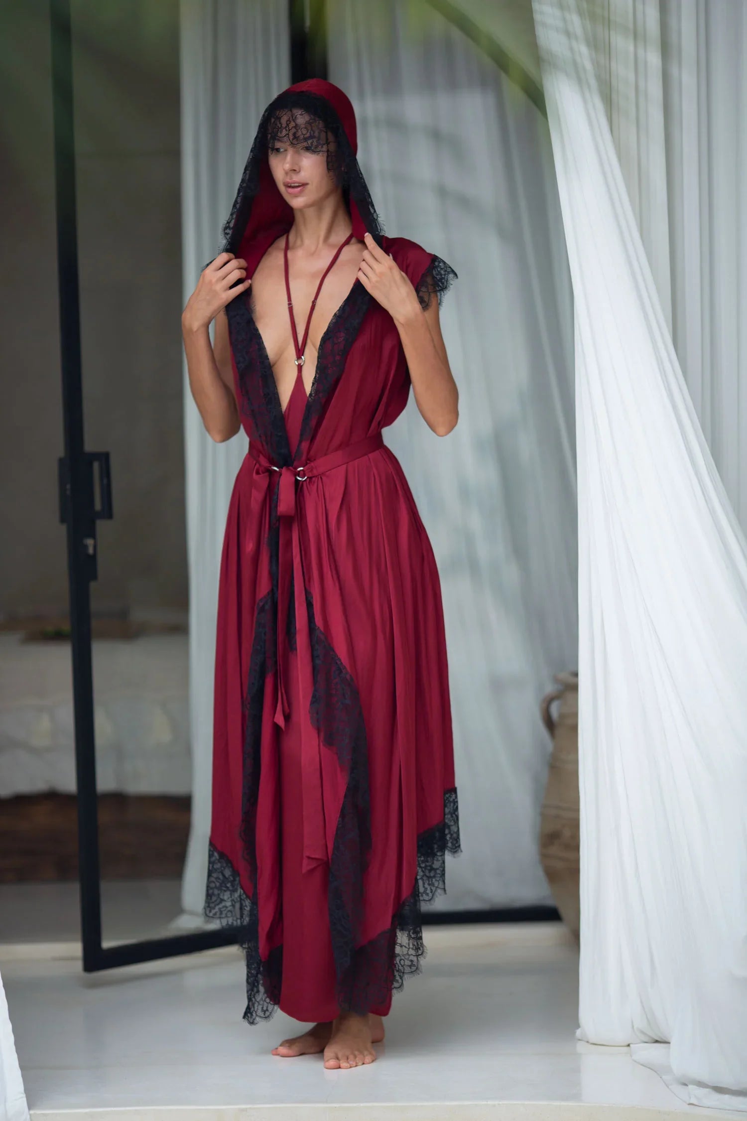 Teuta French Lace Trimmed Silk Robe - 2 Color Variants Object & Dawn Teuta French Lace Trimmed Silk Robe - 2 Color Variants Object & Dawn