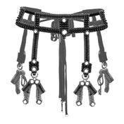 Object & Dawn Beaded Teuta Modular Belt with Amaya Bow in jet black, modular fashion, ghost image front view 