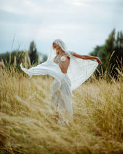 Teuta Lace Trimmed Sleeveles Silk Robe in White