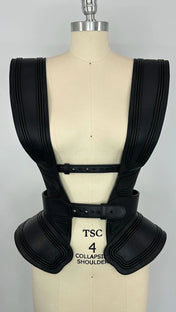 mannequin with premium leather tamoe 3d leather bodice in black by object and dawn
