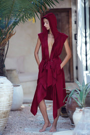 Tamoe Silk Top Stitched Hooded Robe - 3 Color Variants