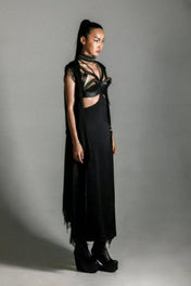 woman in black teuta french lace premium silk black by object and dawn