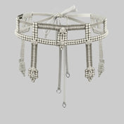 Beaded modular belt from syntetic japanese pearl with metal beads ghost image front look by object and dawn