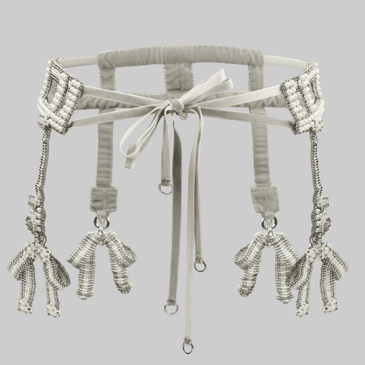 Beaded modular belt from syntetic japanese pearl with metal beads ghost image back look by object and dawn