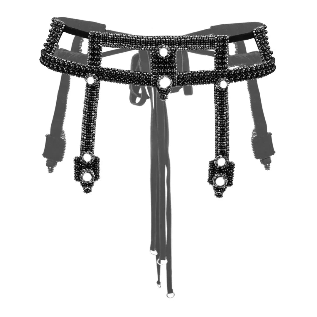 Object & Dawn Beaded Teuta Modular Belt in jet black, modular fashion, ghost image back view 