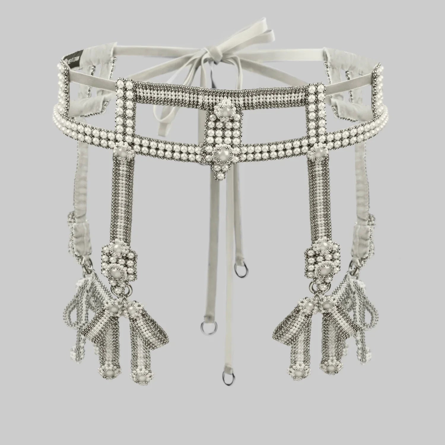ghost images of velvet look of Amaya modular belt pearl by object and dawn front view