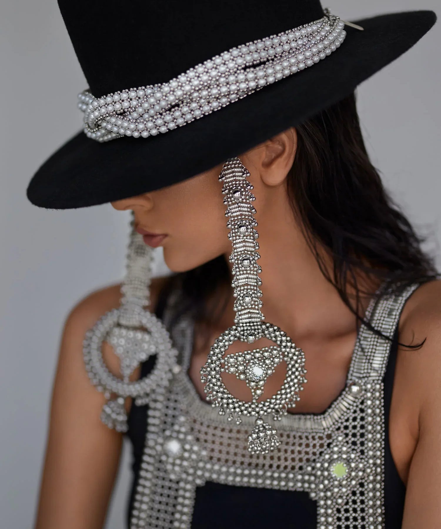 Object & Dawn Beaded modular hat accessory from polymer metal beads on neutral background