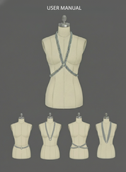 Mannequin wearing a beige dress with X-Beaded Modular Harness on a gray background