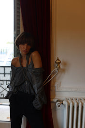 V-Neck Beaded Convertible Body Harness with Collar Stand