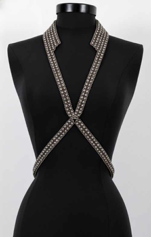 V-Necklace Harness on a mannequin against a white background by Object & Dawn