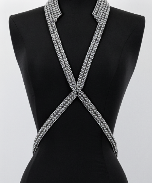 V-Necklace Harness by Object & Dawn on a mannequin against a white background